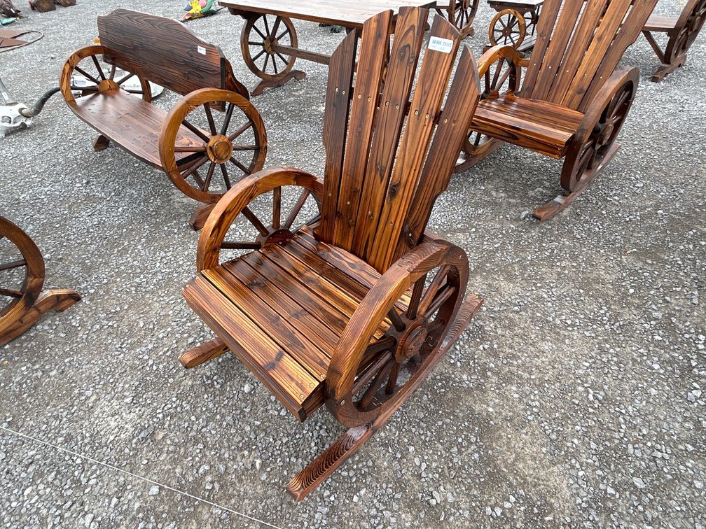 WOODEN WAGON WHEEL ROCKING CHAIR