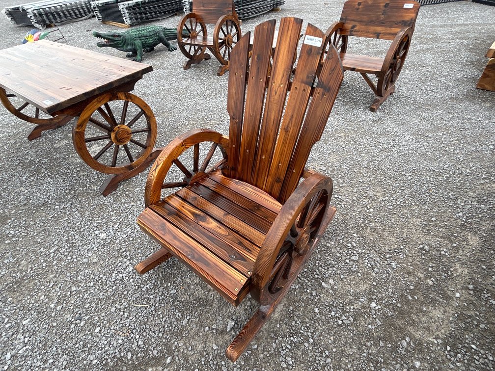 WOODEN WAGON WHEEL ROCKING CHAIR