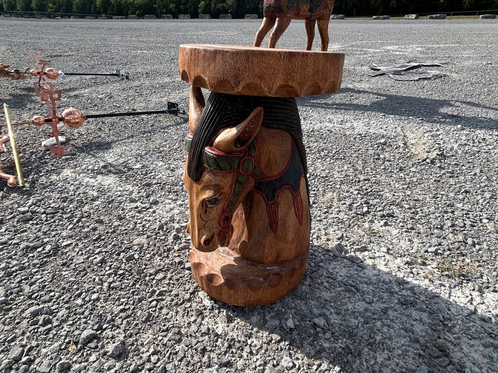 SET OF (2) TEAKWOOD HORSE STOOLS
