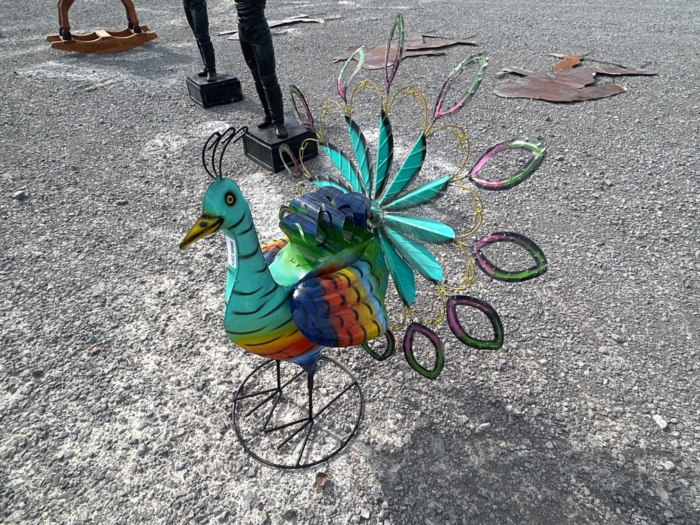 MULTI COLOR SPINNING METAL PEACOCK YARD DECOR
