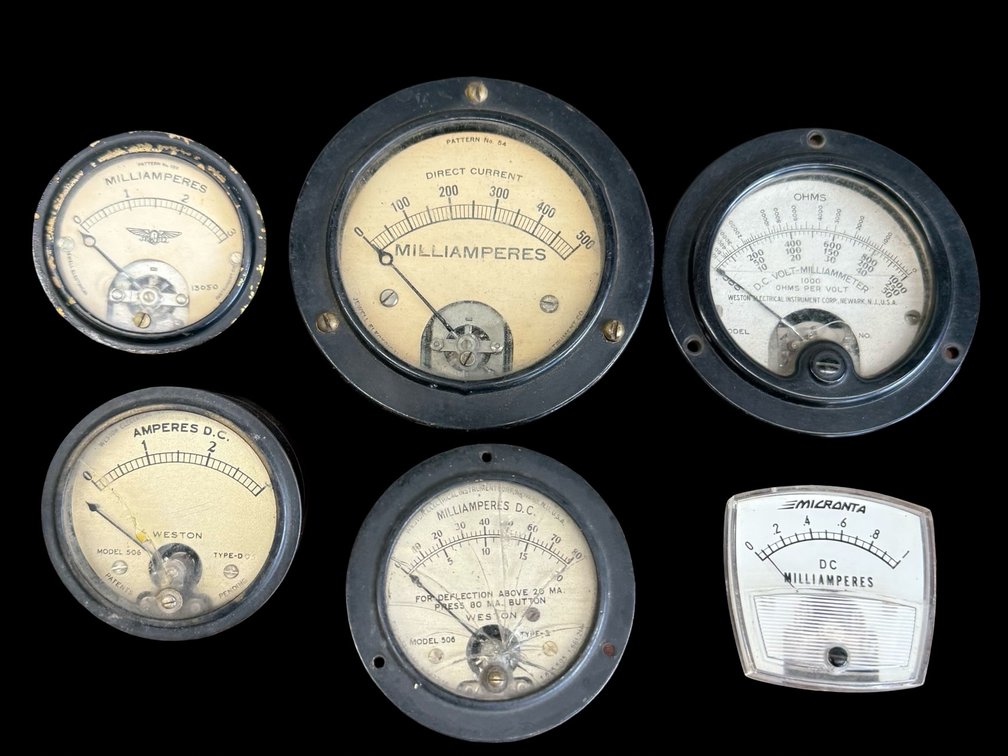 Lot of 6 Electrical Panel Meters – Ammeters & Milliammeters