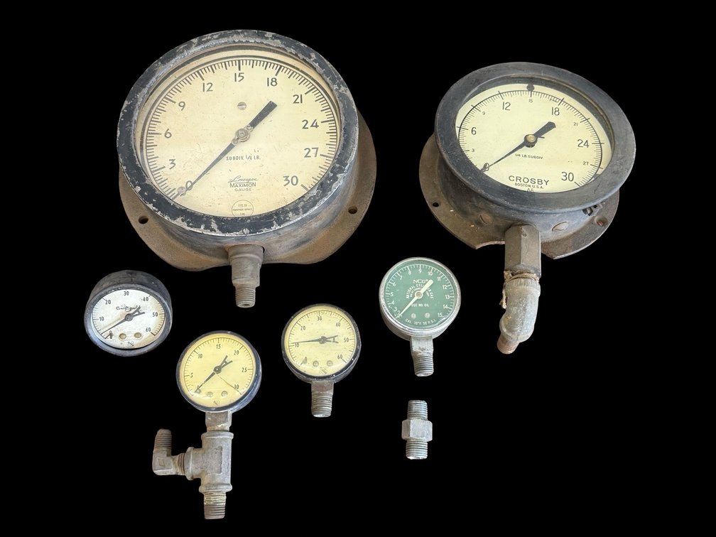 Lot of 5 Vintage Industrial Pressure Gauges