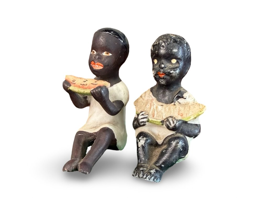 Pair Vintage Black Americana Painted Bisque Figurines