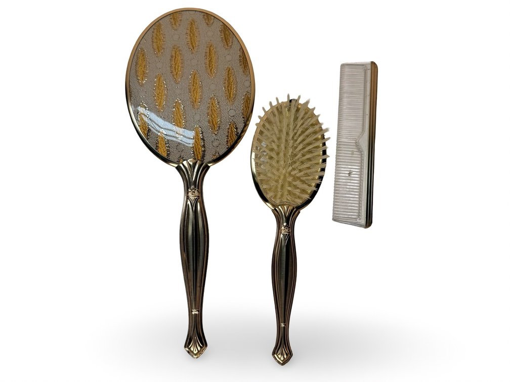 Gold-Tone Three-Piece Vanity Dresser Set with Box