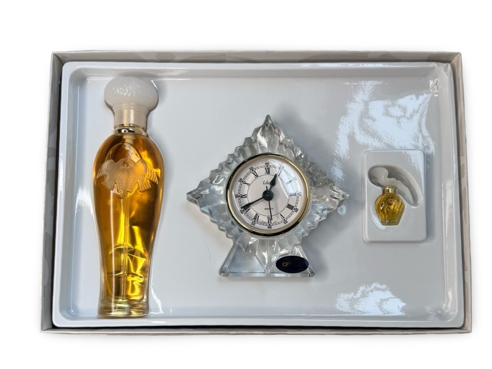 Perfume Bottle and Lead Crystal Desk Clock Set