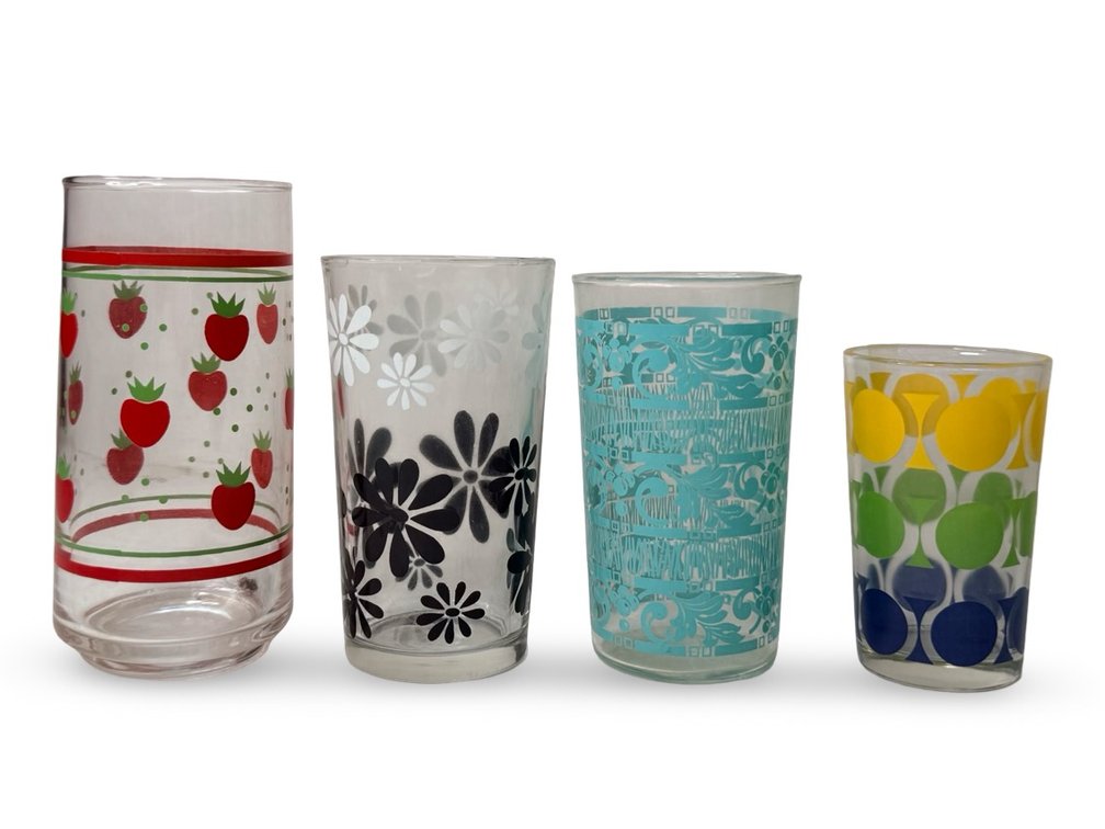 Four Patterned Clear Glass Drinking Tumblers