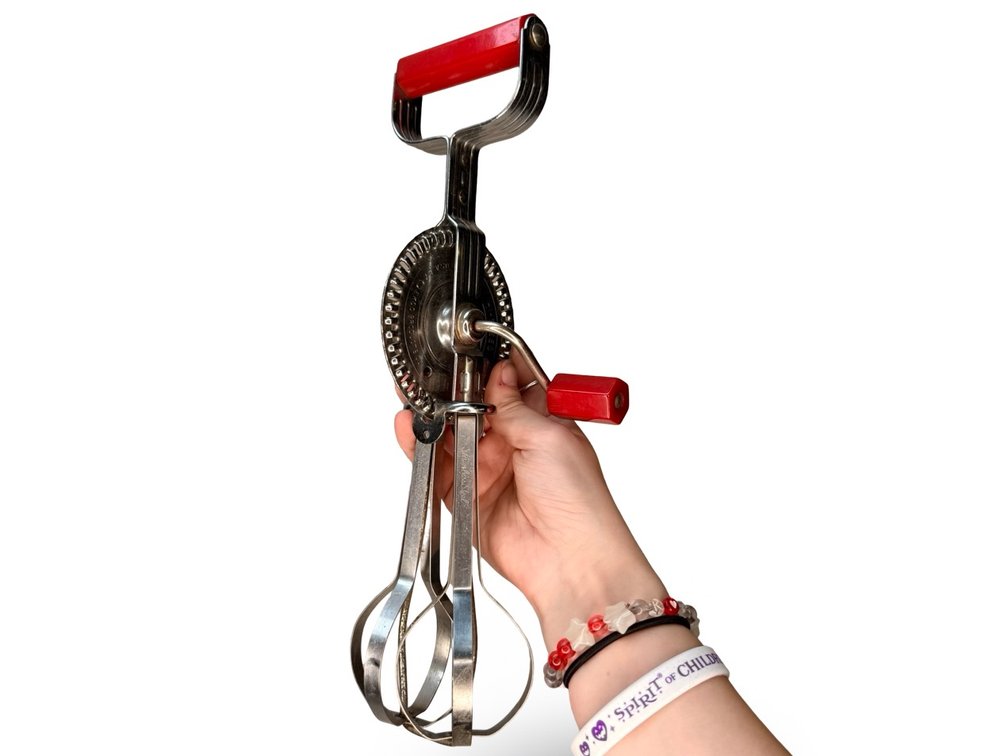 Rotary Egg Beater and Pastry Blender with Red Handles