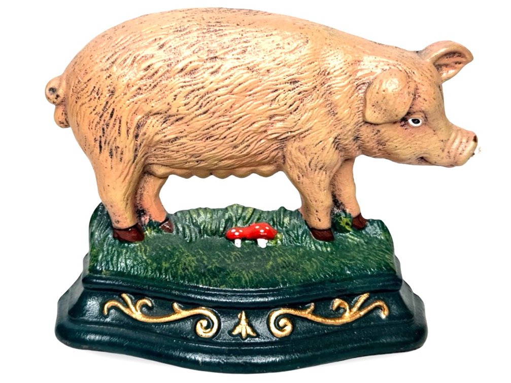 Wright Studios Painted Cast Iron Pig Doorstop