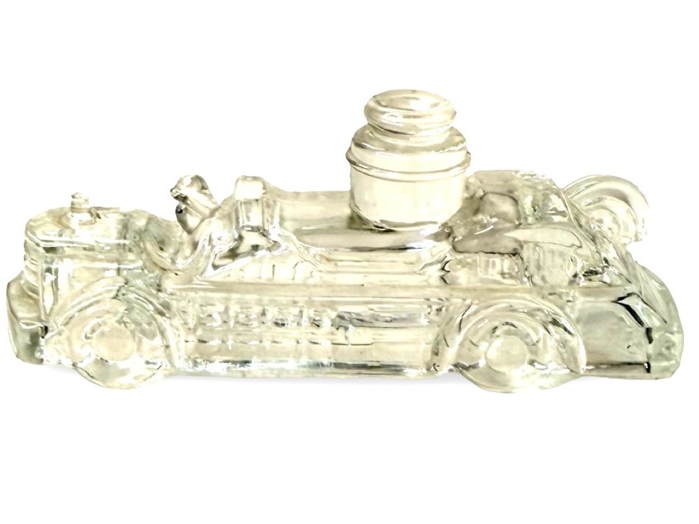 Clear Pressed Glass Fire Engine Candy Container