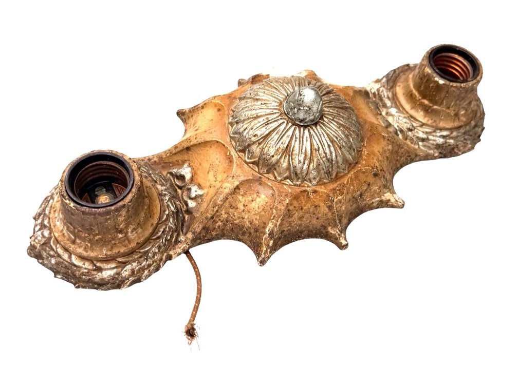 Ornate Cast Metal Two-Light Ceiling Fixture