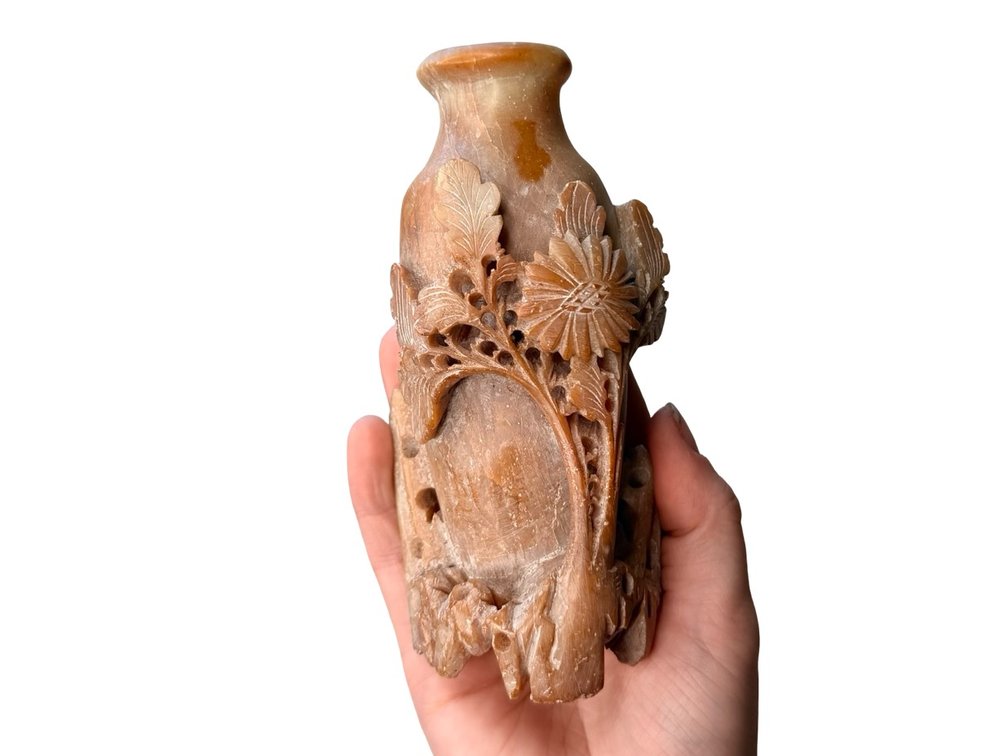 Carved Soapstone Chrysanthemum Openwork Vase