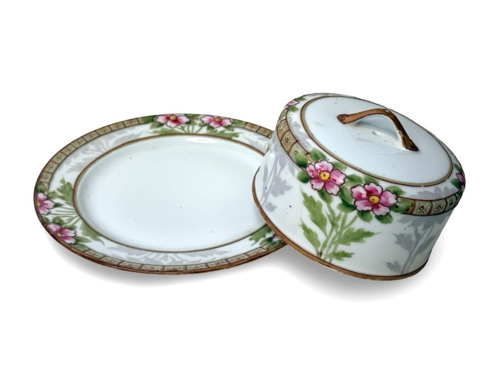 Nippon Hand-Painted Porcelain Covered Butter Dish