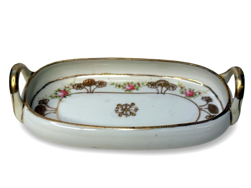 Hand Painted Porcelain Handled Oval Dish