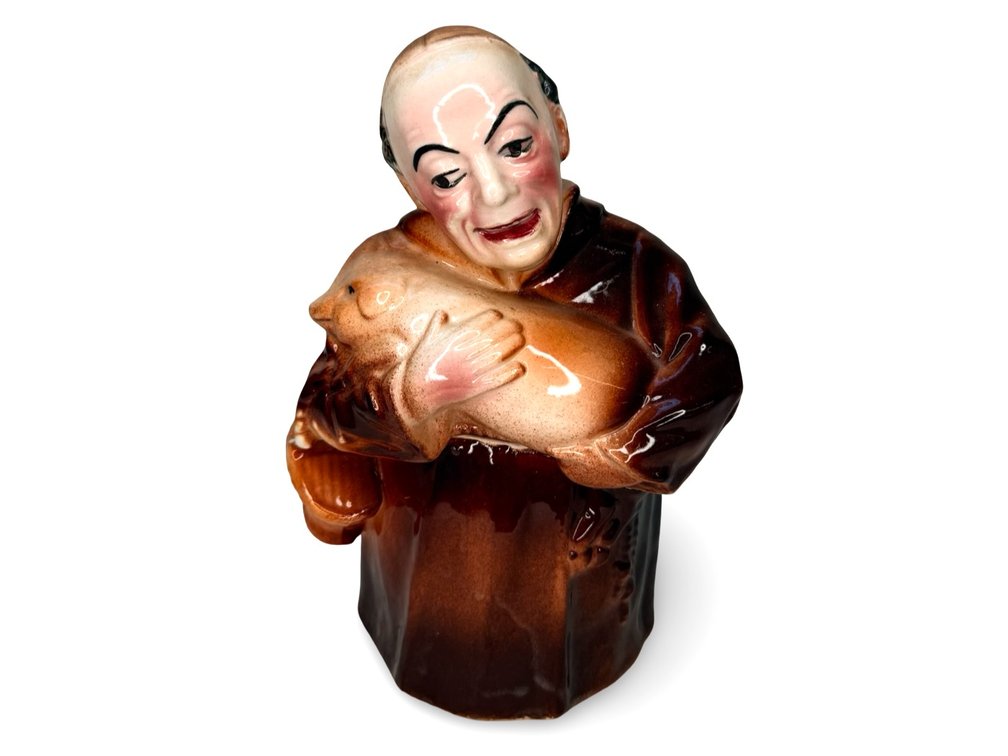 Glazed Ceramic Monk and Pig Figural Creamer