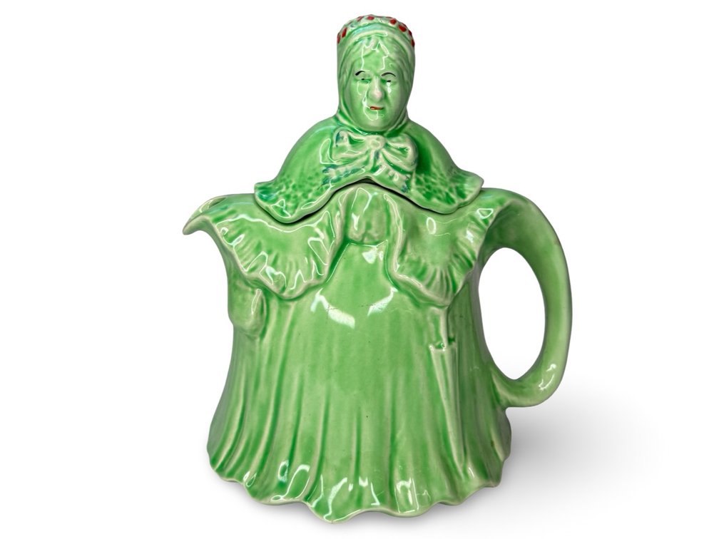 "Little Old Lady" Green Glazed Ceramic Figural Teapot