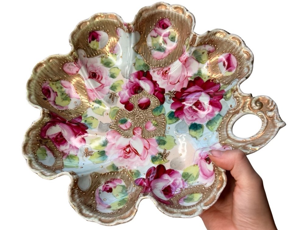 Royal Hinode Nippon Lobed Porcelain Handled Dish