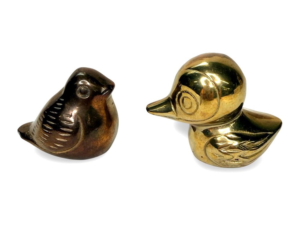 Cast Brass Duck and Metal Bird Figurines