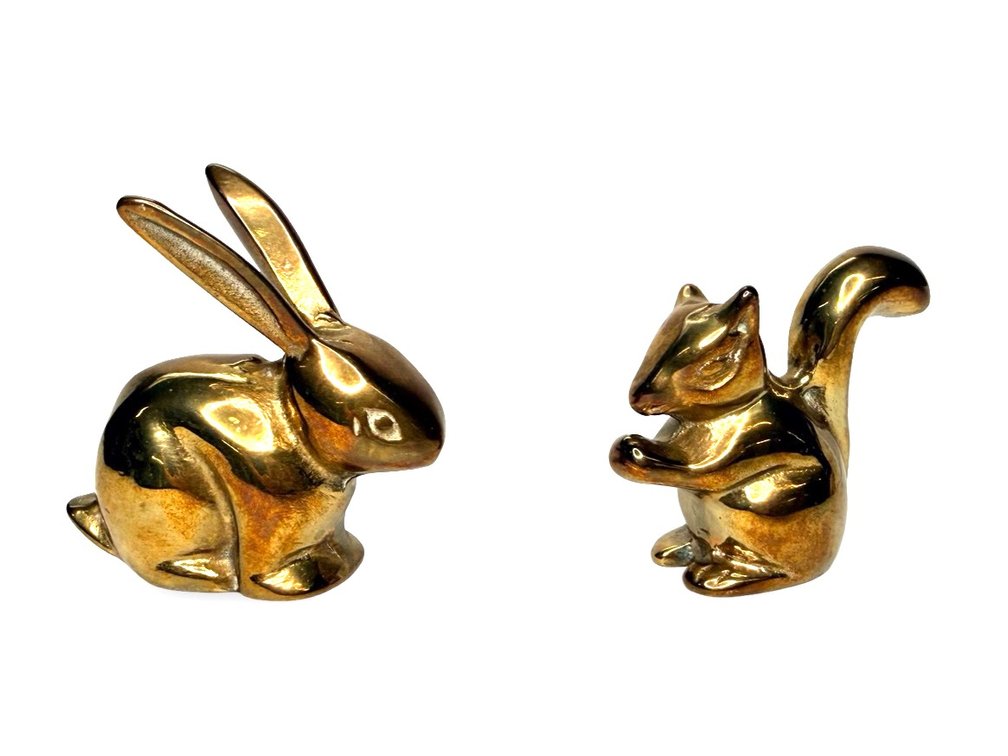Cast Brass Rabbit and Squirrel Figurines