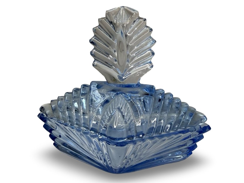 Light Blue Pressed Glass Covered Trinket Dish