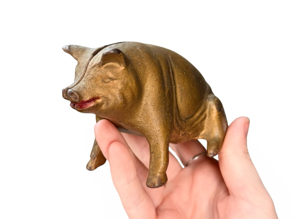 Cast Metal Seated Pig Still Bank