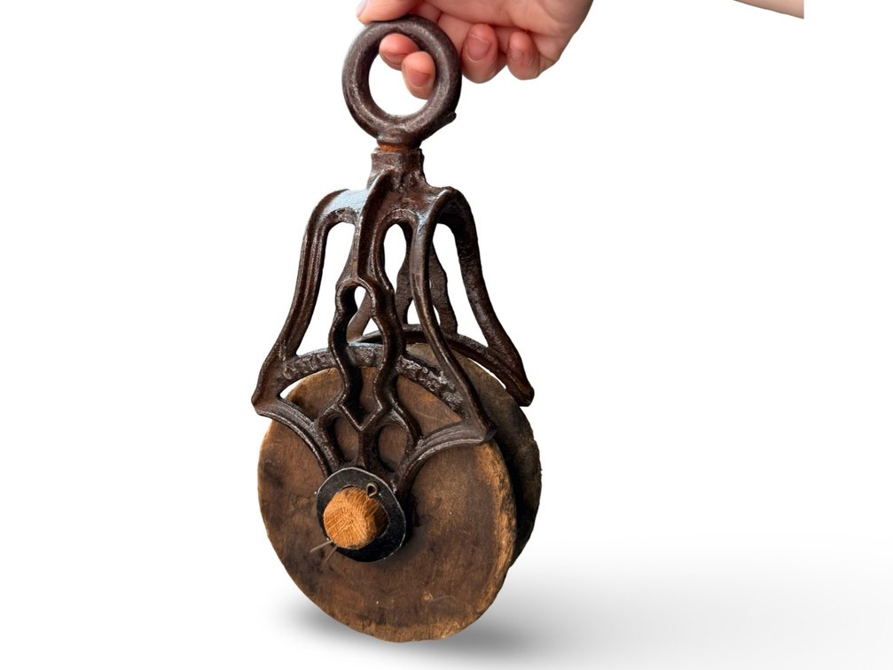 Cast Iron and Wood Pulley with Swivel Eye