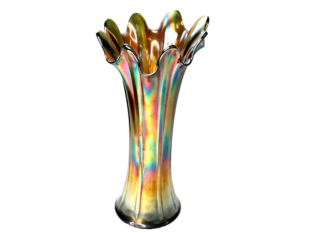 Iridescent Carnival Glass Fluted Ruffled Vase