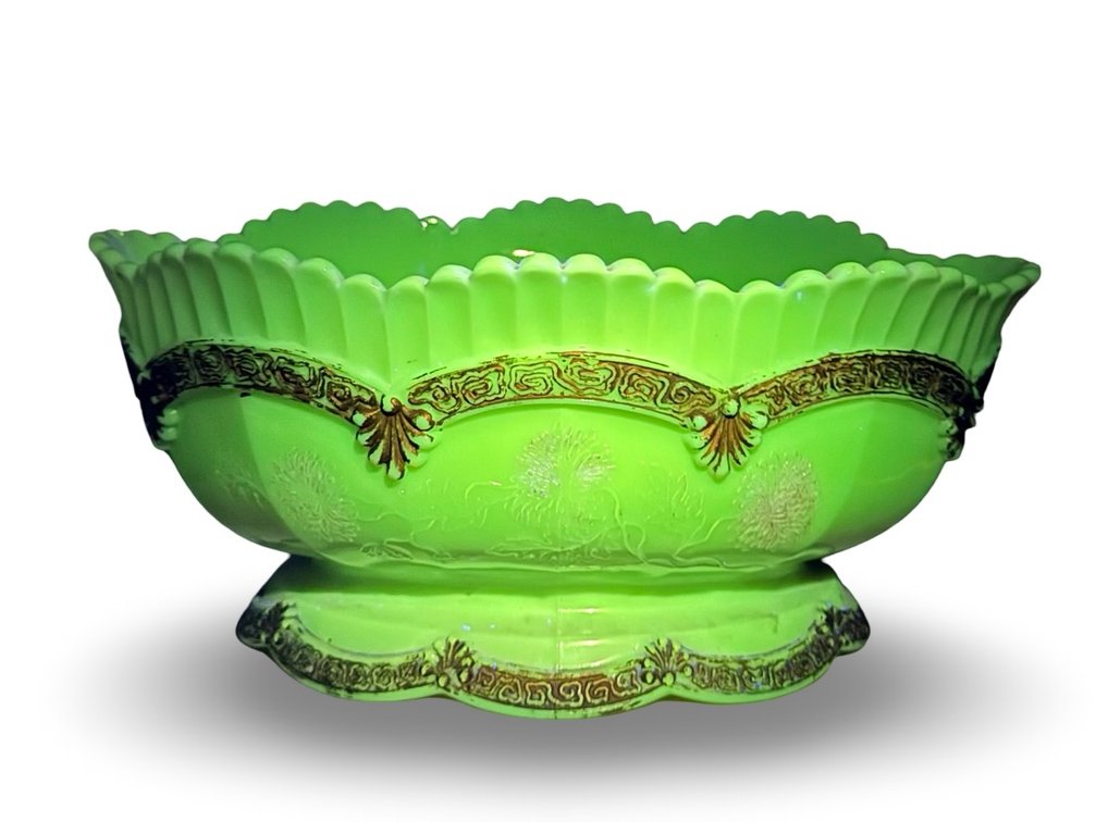 Opaque Custard Glass Footed Centerpiece Bowl