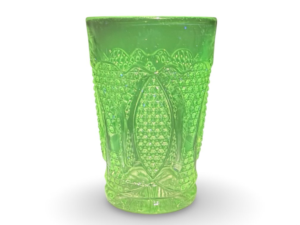 Pressed Glass Tumbler with Diamond-Point Pattern