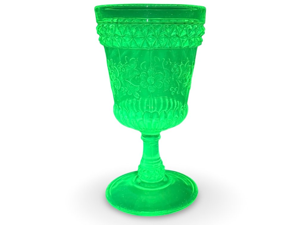 Yellow-Green Pressed Glass Stemmed Goblet