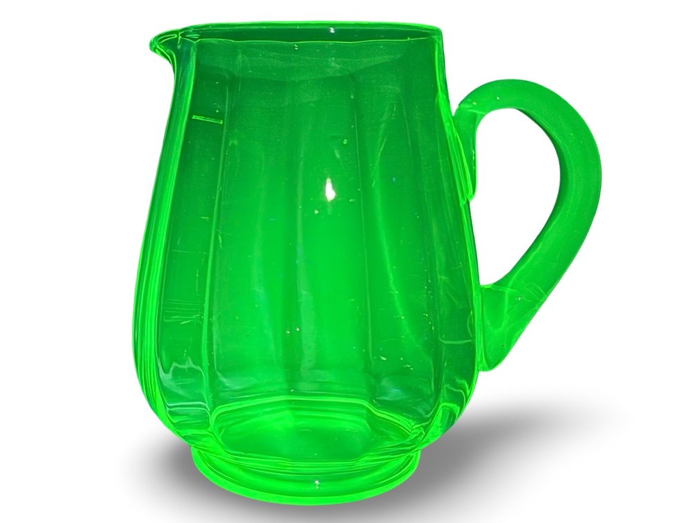 Light Green Fluorescent Paneled Glass Pitcher