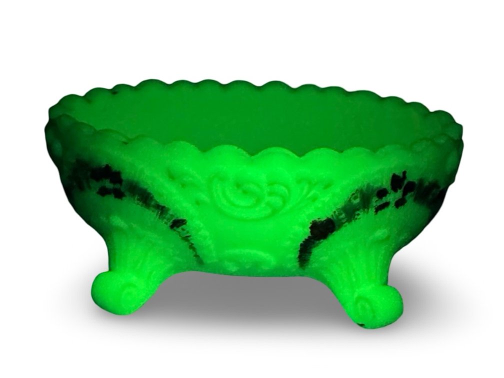 Painted Custard Glass Footed Oval Bowl