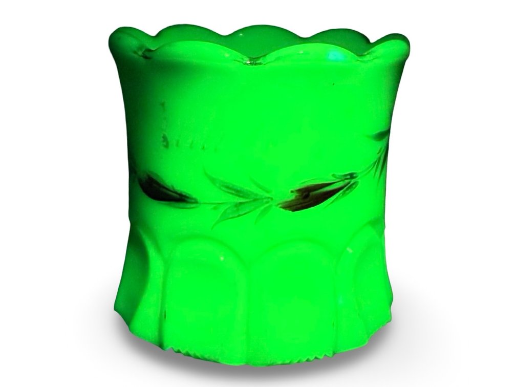 Hand-Painted Uranium Custard Glass Tumbler