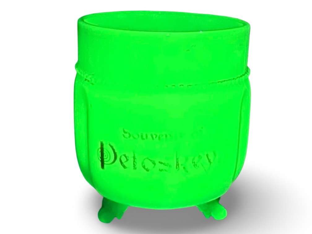 Opaque Green Uranium Glass Footed Souvenir Mug