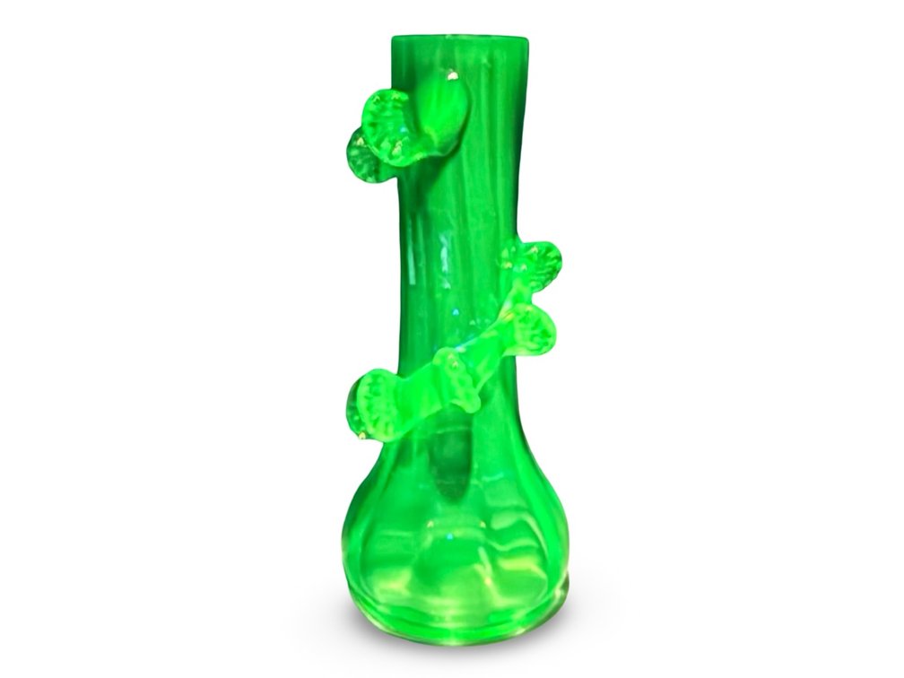 Green Blown Glass Vase with Applied Crimped Trailing