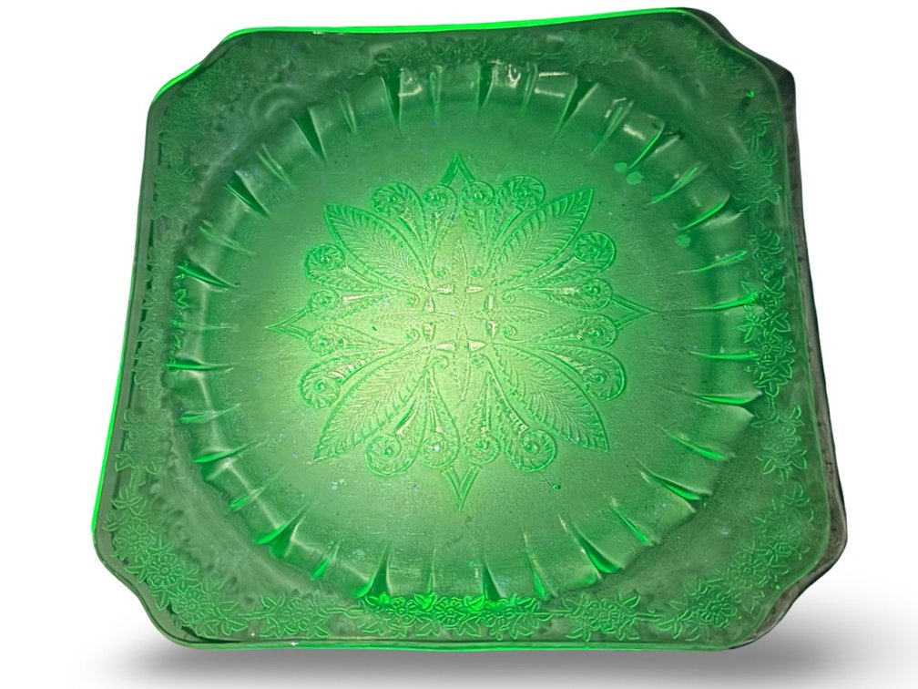 Green Uranium Depression Glass Square Plate