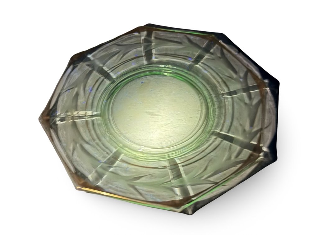 Pale Green Glass Octagonal Dish with Gold Trim