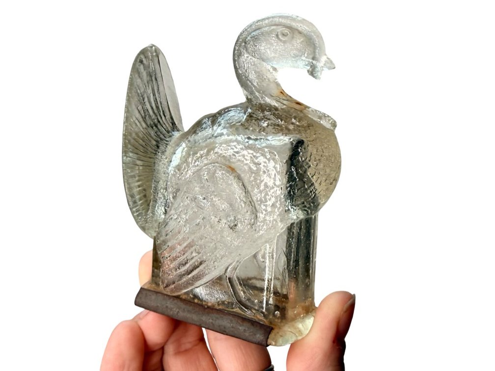 Pressed Glass Turkey Figure Candy Container