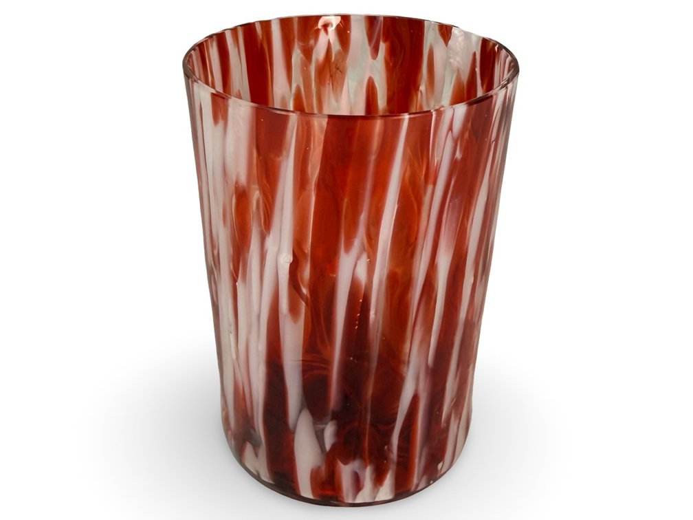 Red and White Swirl Blown Art Glass Tumbler