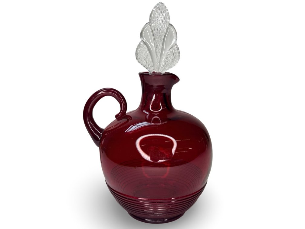 Ruby Red Glass Cruet Decanter with Clear Stopper