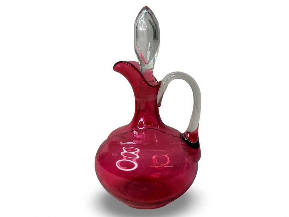 Cranberry Blown Glass Cruet with Clear Stopper