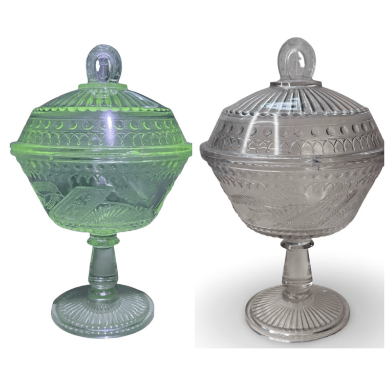Pressed Glass Covered Pedestal Compote