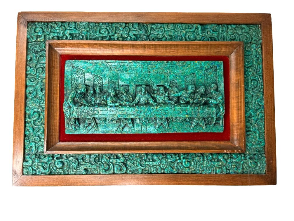 Framed The Last Supper Crushed Stone Relief Plaque