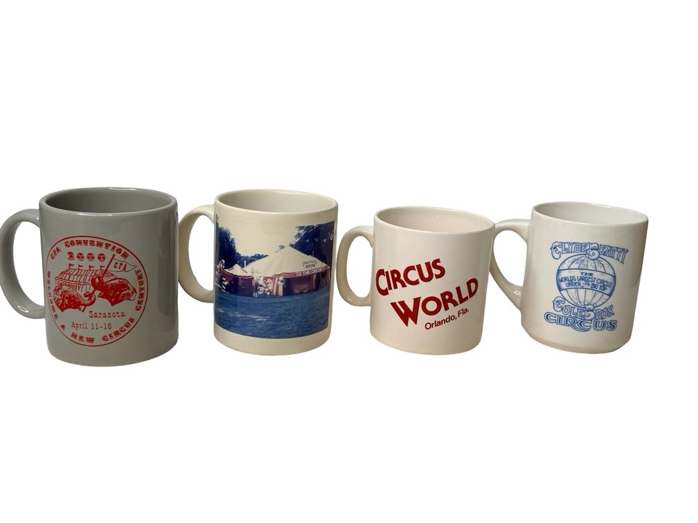 Circus-Themed Glazed Ceramic Coffee Mugs
