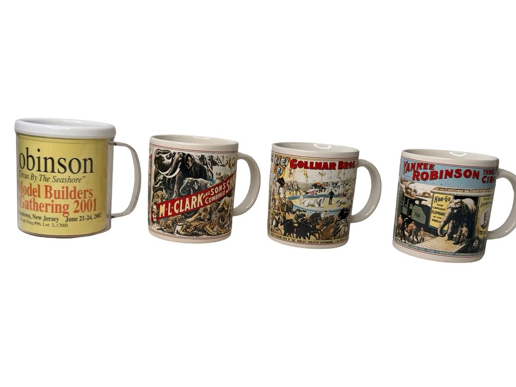 Circus-Themed Ceramic and Plastic Coffee Mugs