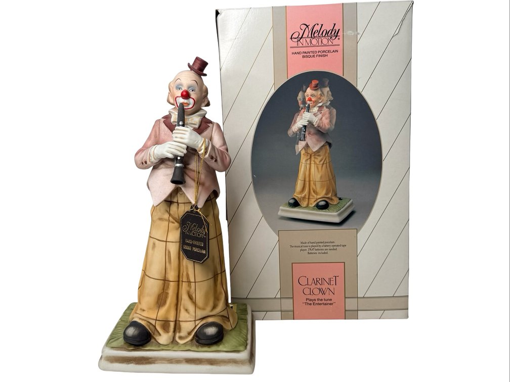 Clarinet Clown Bisque Musical Figurine