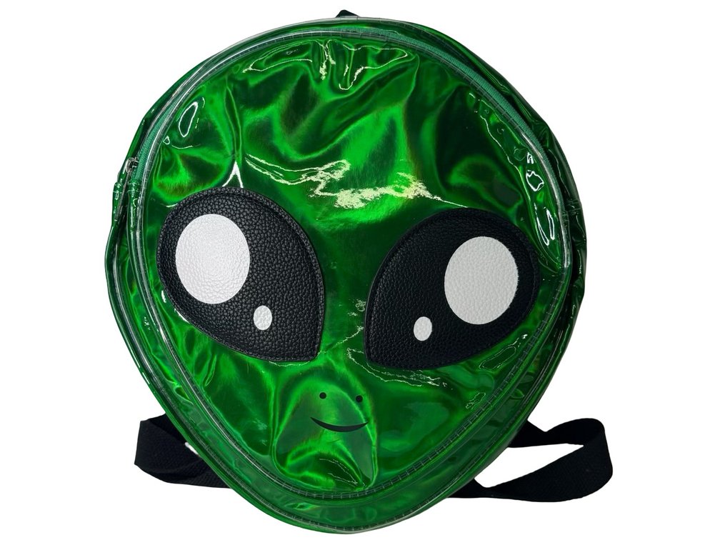 Metallic Green Vinyl Alien Head Backpack