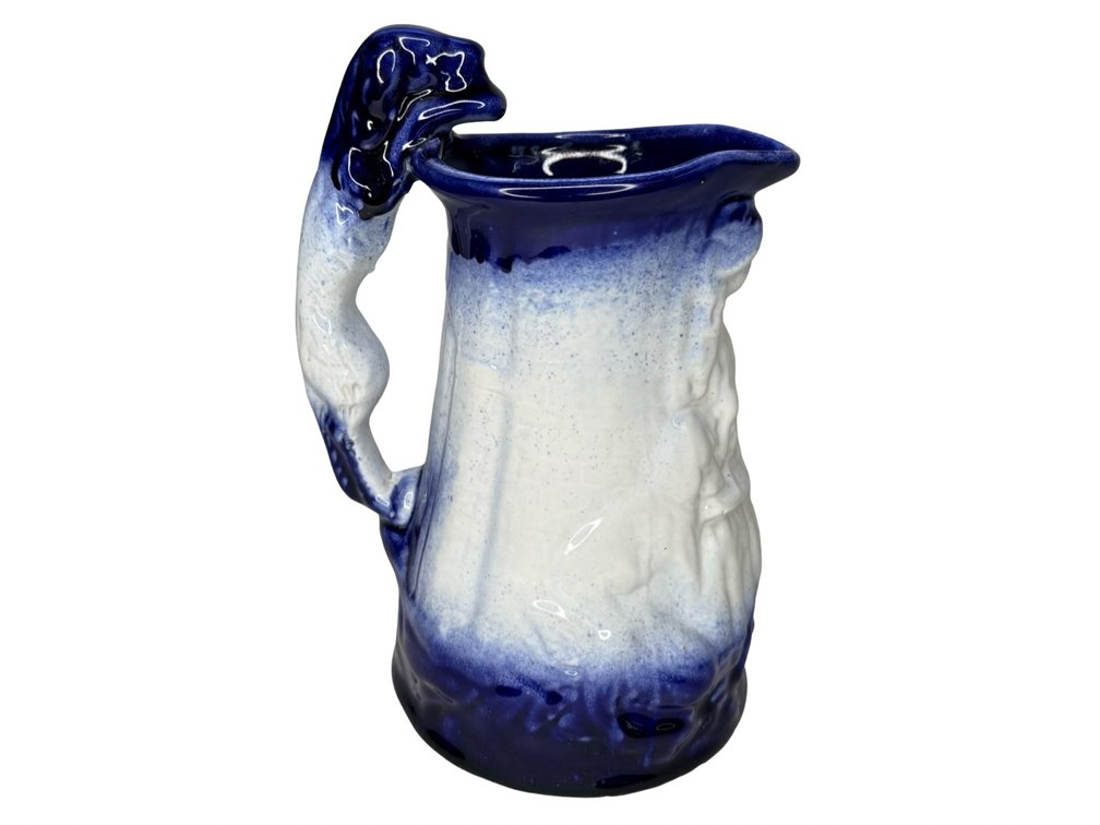 Cobalt Blue and White Ceramic Hound Handle Pitcher