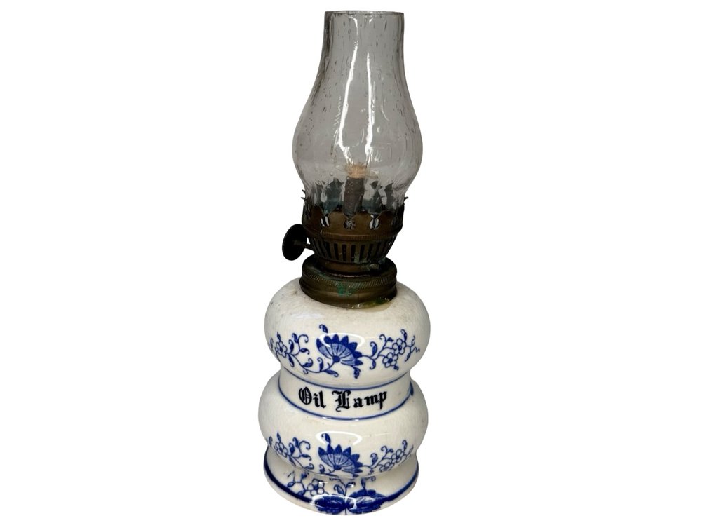 Miniature Blue and White Ceramic Oil Lamp