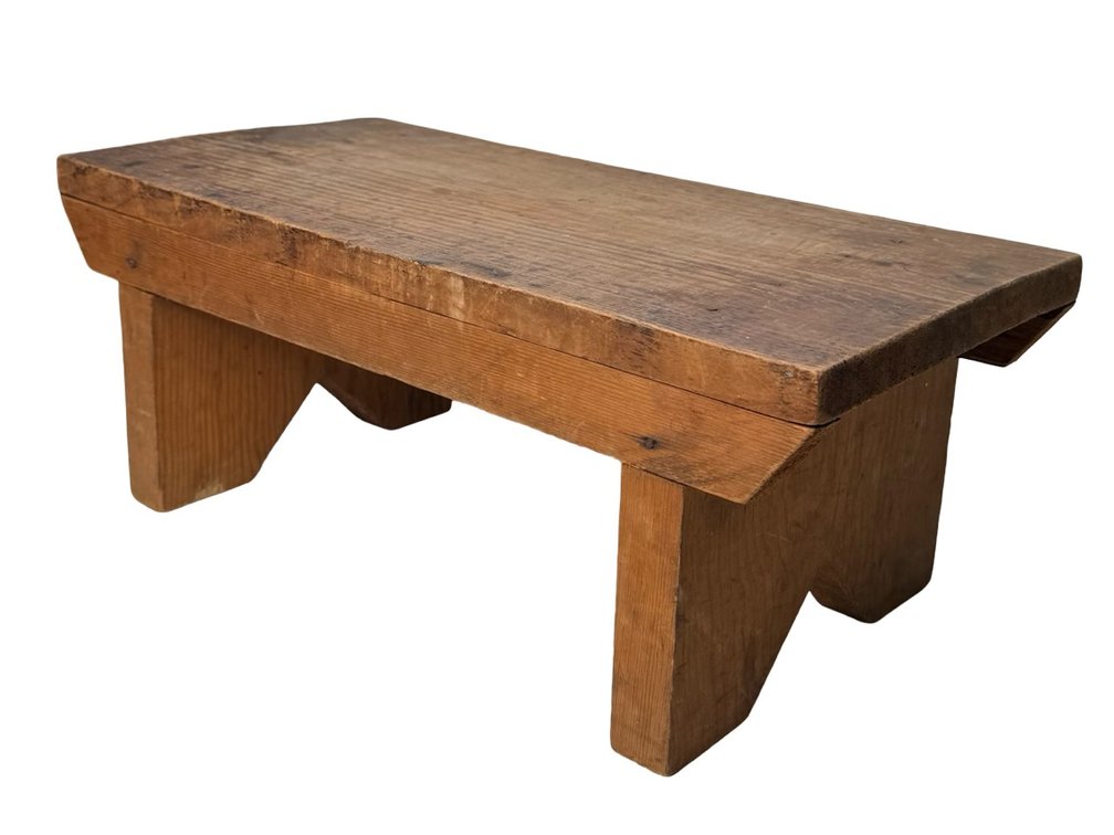 Solid Wood Low Bench with Cutout Board Legs