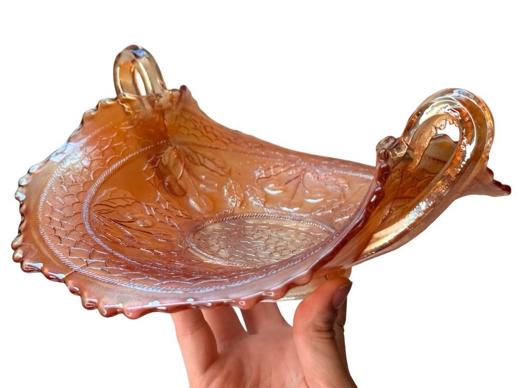 Marigold Carnival Glass Two-Handled Bonbon Dish